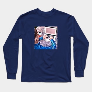 Businessman Blue Laptop Pink Long Sleeve T-Shirt